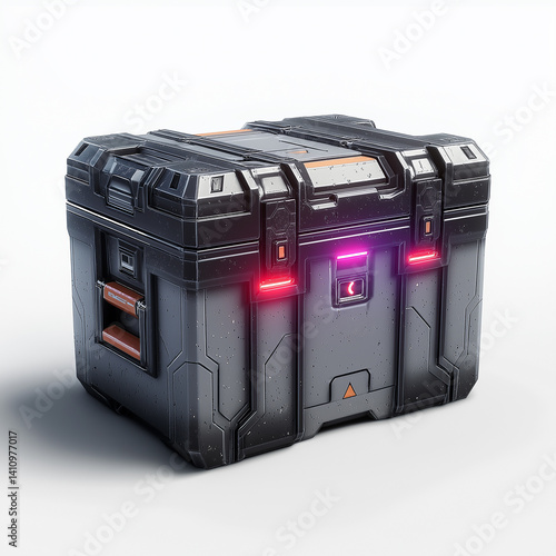 Futuristic loot box glowing on white background