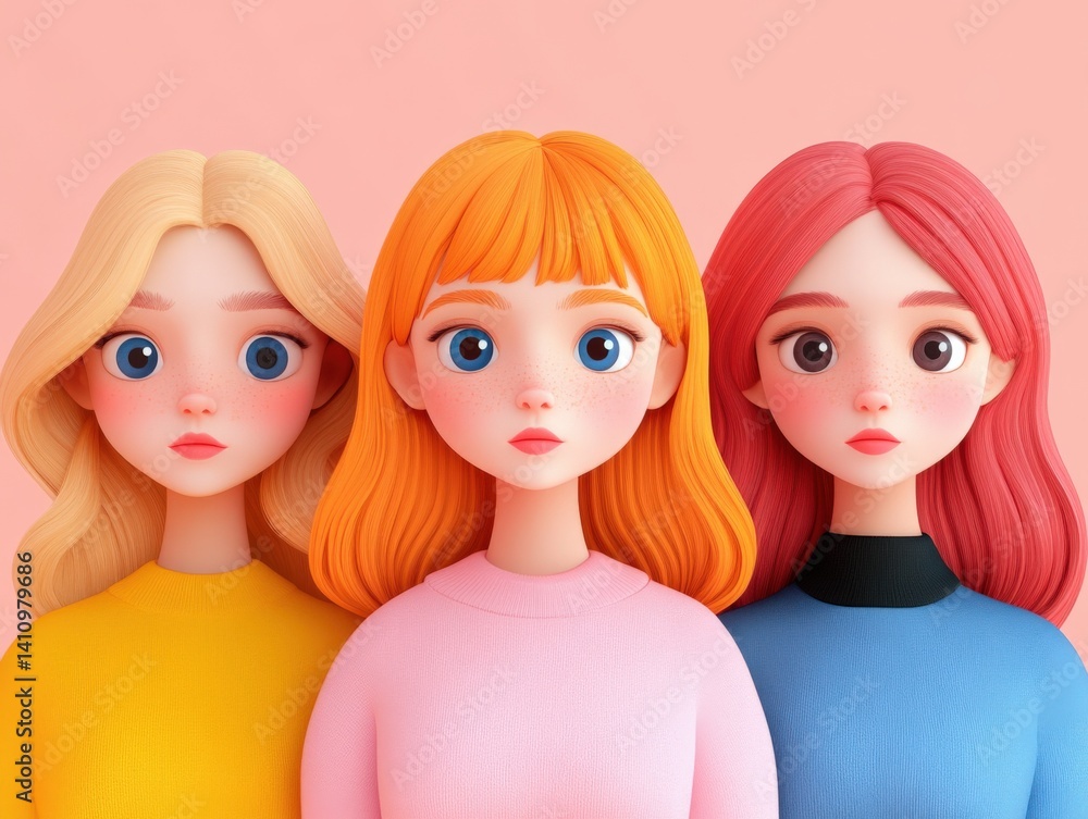 Three cartoon girls Three cartoon girls