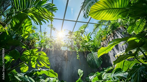 Lush Greenhouse Plants Under Sunlight
