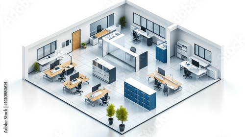 Modern office layout, isometric view