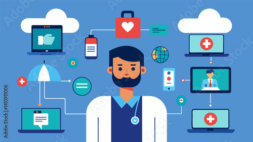 A patients health is continuously monitored through remote sensors and devices providing doctors with realtime data and the ability to identify any underlying health issues before. Vector illustration