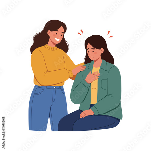 Supportive Friendship Illustration – One Woman Comforting Another in a Caring and Compassionate Gesture