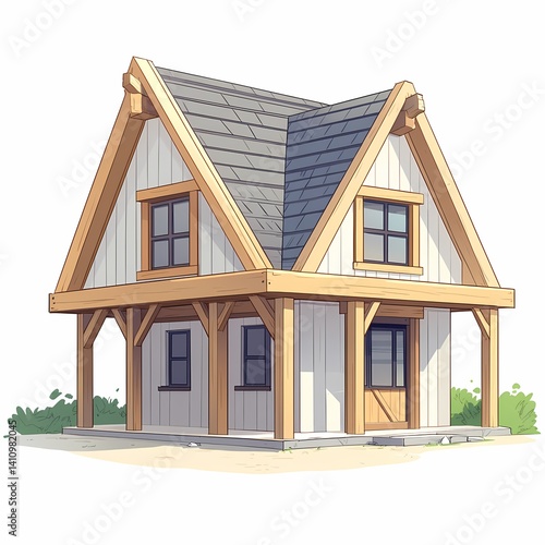 Charming Rustic Wooden Cottage: Traditional Architectural Design in a Bright Countryside Setting