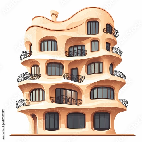 Modern Architectural Design: Exploring Curved Urban Buildings with Elegant Balconies and Textured Facades