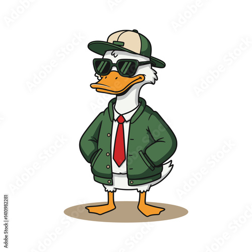 Cool Duck in a Green Jacket and Sunglasses – Casual and Stylish Character Design