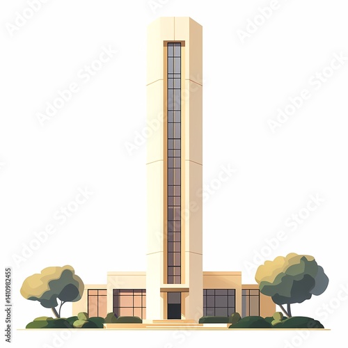 Modern Skyscraper Vector Illustration: Minimalist Cityscape Architecture with Greenery