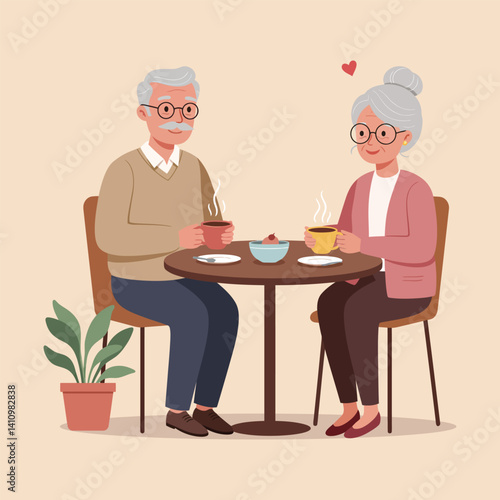 Senior Couple Enjoying Coffee Together with Warm Smiles and Love