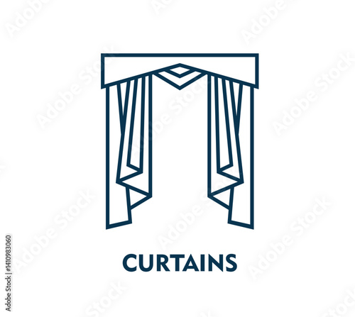 Theater curtain icon in thin line for opera house or concert hall, vector emblem. Curtains outline symbol for musical performance or theater entertainment show, opera stage or cinema premiere
