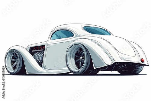 Iconic Retro Classic Car. White Hot Rod Design with Sleek Engine Detailing and Dynamic Performance for Auto Enthusiasts