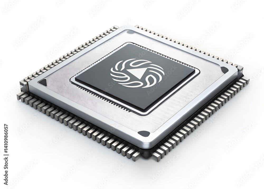 Microchip Technology: Close-up view of a sophisticated microchip, showcasing intricate circuitry and a central logo. The image highlights technological advancement and innovation. Microchip Technology: Close-up view of a sophisticated microchip, showcasing intricate circuitry and a central logo. The image highlights technological advancement and innovation.