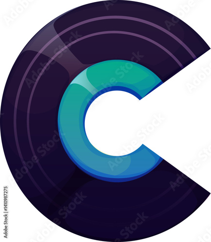 Cartoon musical font letter C as a vinyl record disk, music instrument typeface, entertainment funny type, English alphabet. Isolated vector musician audio equipment abc character, typography symbol