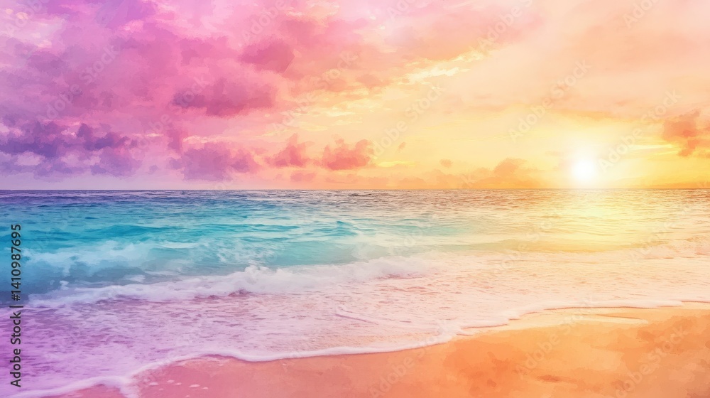 A beautiful seascape depicting colorful skies and serene ocean waves A beautiful seascape depicting colorful skies and serene ocean waves