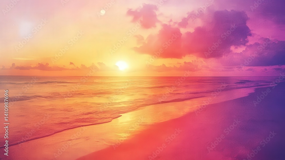 Beautiful sunset over a calm ocean and sandy beach Beautiful sunset over a calm ocean and sandy beach