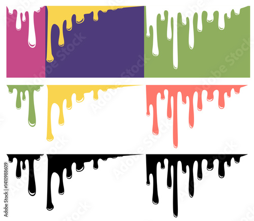 vector art illustration design of Molten, Chocolate drops, Oil drop, milk, fruit drink, Liquid leak, Ink drops, melt, Paint dripping