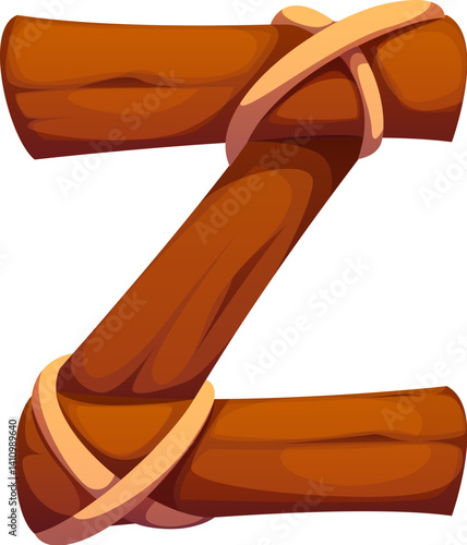 Texas wooden log, cowboy font letter Z. Wild West cowboy kids ABC font letter, Texas vintage vector English alphabet symbol. American history cartoon type sign or Western sheriff typeset element
