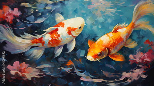 Abstract koi oil painting illustration background poster decorative painting