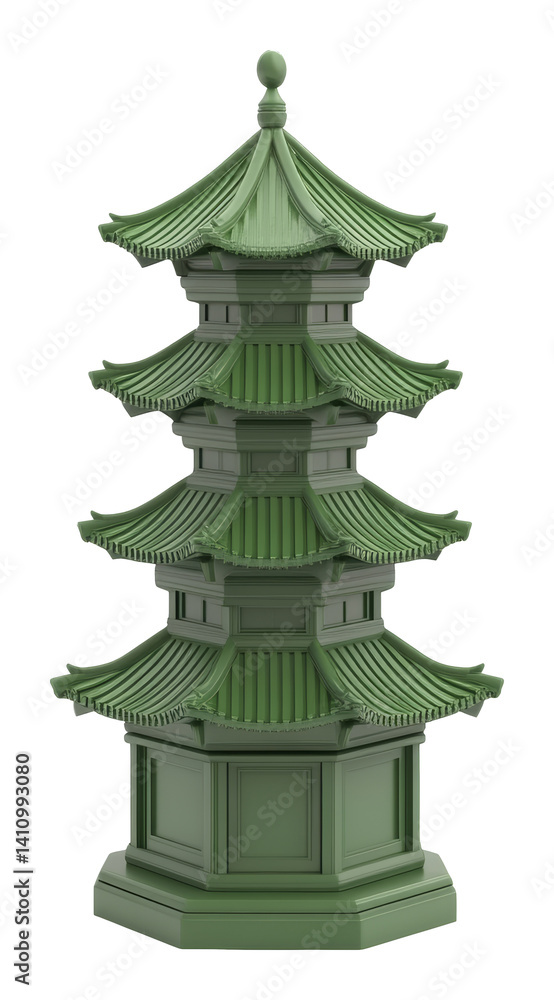 Fototapeta premium Green architectural pagoda model with intricate details and domed roof design. Cultural heritage and architecture concept