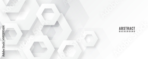3D white grey abstract background overlap layer on bright space with embossed hexagons decoration. Modern graphic design element cutout style concept for web banner, flyer, card, or brochure cover