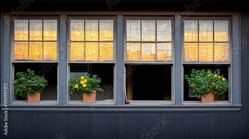 Wallpaper Mural Rustic Windows With Yellow Flowers At Sunset Torontodigital.ca
