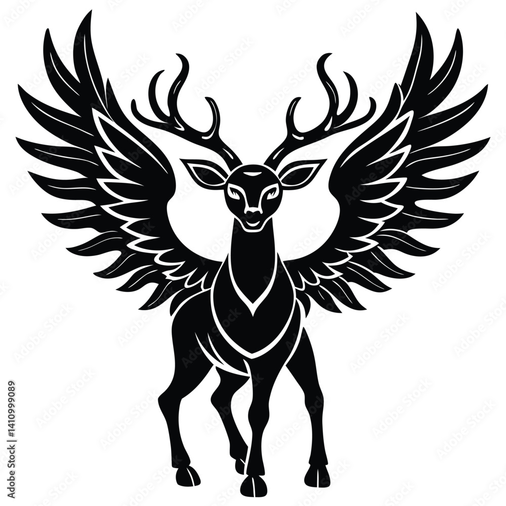 Obraz premium Majestic Winged Stag Silhouette Mythical Fantasy Deer Art Vector 