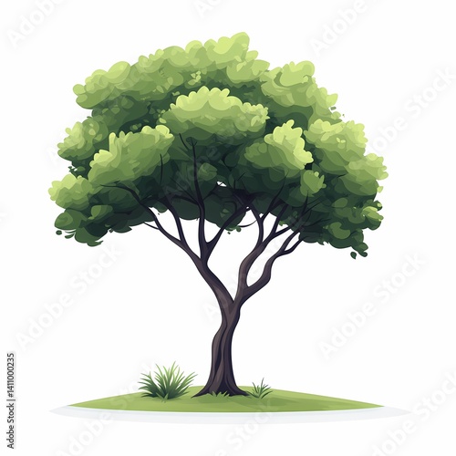 Vibrant Nature Landscape. Tranquil Cottonwood Tree and Verdant Foliage in Scenic Summer Habitat