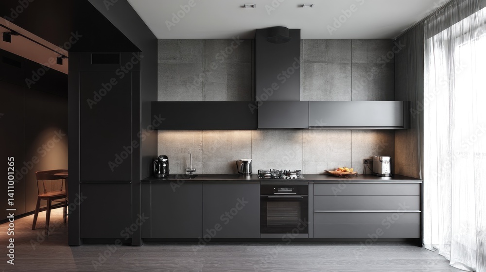 Minimalist kitchen with sleek cabinetry, hidden appliances, and a monochrome, clutter-free design.