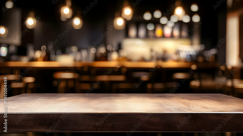 Empty Wooden Table In Blurred Cafe Interior Empty Wooden Table In Blurred Cafe Interior
