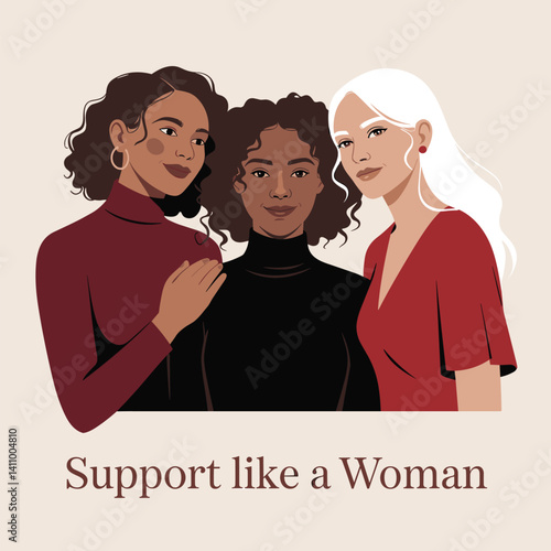 Elegant Illustration of Two Women Celebrating International Women's Day with Stylish Outfits and Confident Expressions
