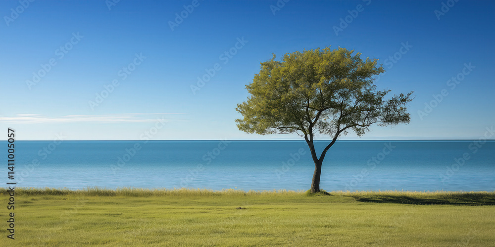 Fototapeta premium Lone tree by the ocean nature background 