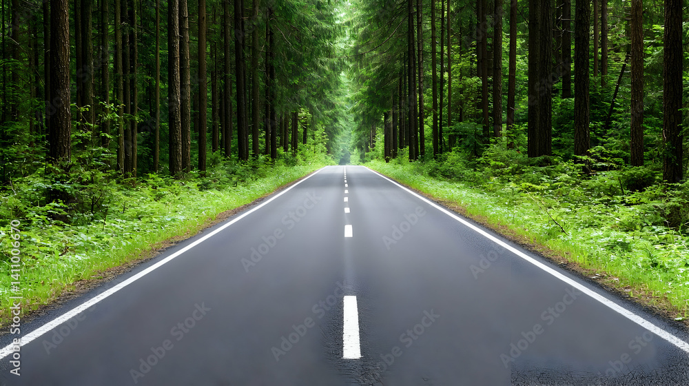 Empty Road Through Green Forest Empty Road Through Green Forest