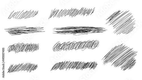 手描きの塗りつぶし、修正、なぐり書き　ベクターイラスト素材のセット　ベクター／透過PNG／JPEG白背景