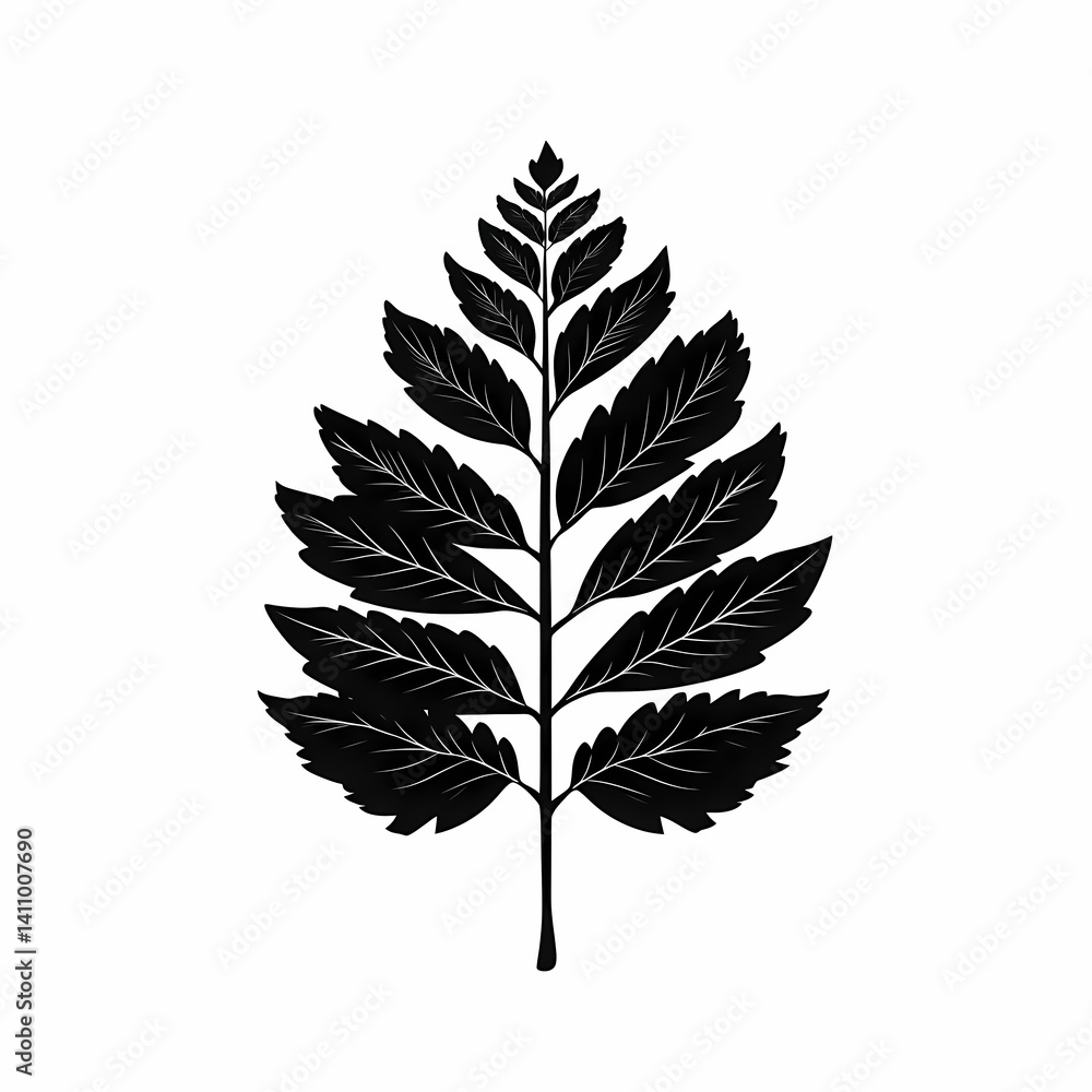 Naklejka premium Monochrome Botanical Art. Eco-Friendly Leaf Silhouette for Sustainable Home Decor