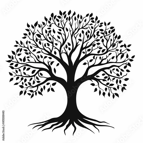 Elegant Black Tree Silhouette Illustration. Eco-Friendly Nature Art Graphic with Botanical Design Elements