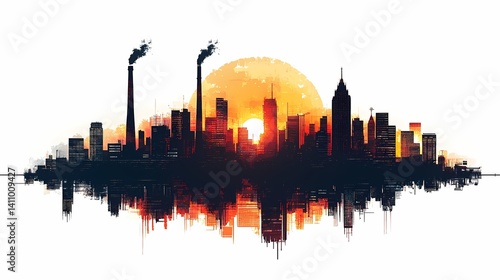 Wallpaper Mural Vibrant Urban Cityscape at Sunset. Skyscrapers and Silhouettes Reflecting Industry and Pollution in a Modern Eco-Awareness Atmosphere Torontodigital.ca