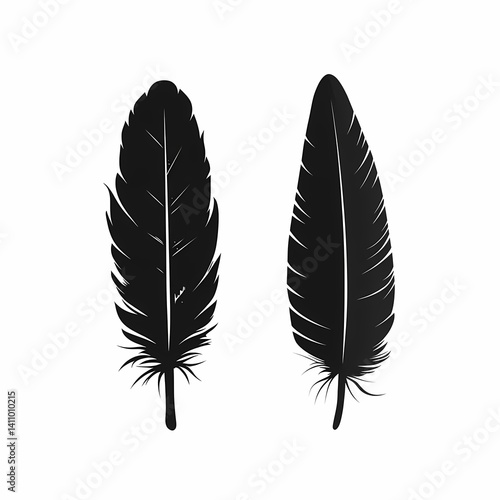 Black Feather Silhouette Illustration. Elegant Nature-Inspired Design Elements for Creative Art and Crafts