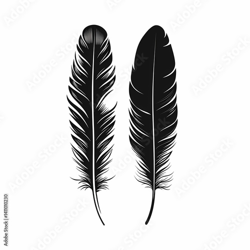 Intricate Black Feathers Illustration. Nature-Inspired Elegant Design and Texture Background Vector