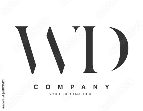 WD logo design. Initial letter w and d serif font style. Creative classic company name typography. Trendy logotype or identity.