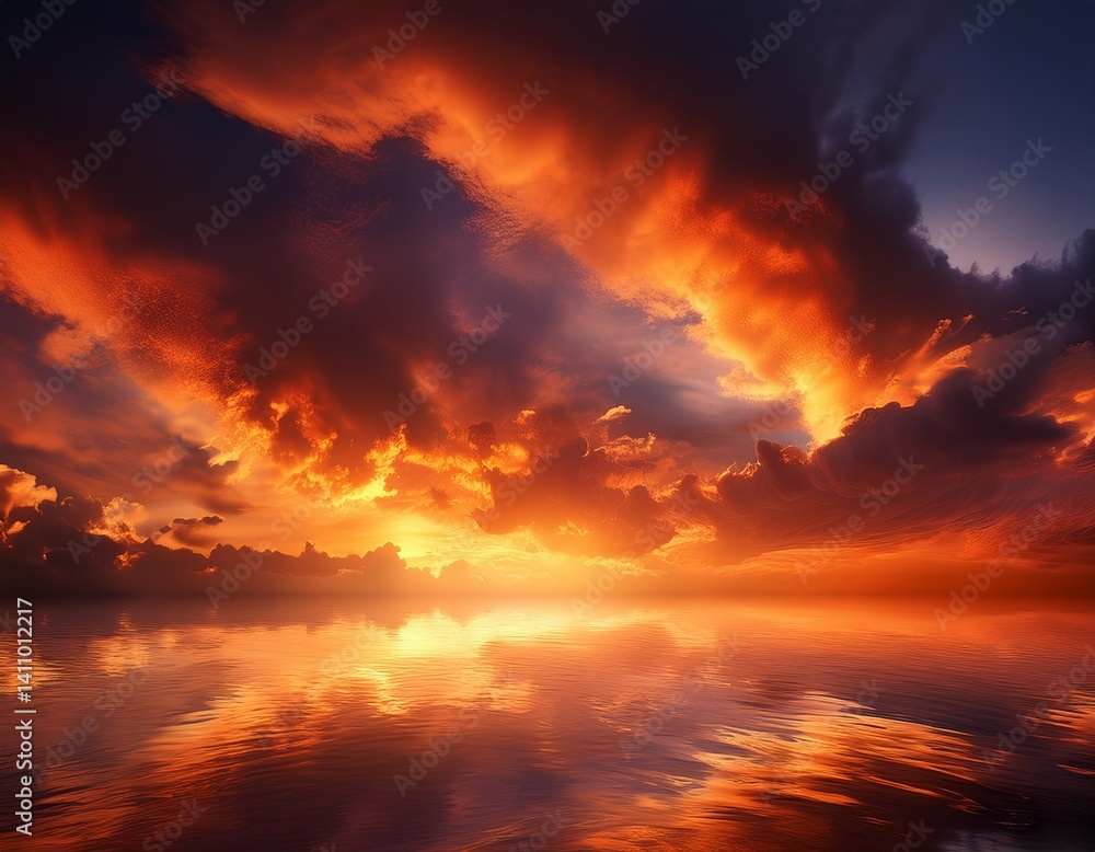 Obraz premium Fiery orange sunset. Fantastic dramatic sky