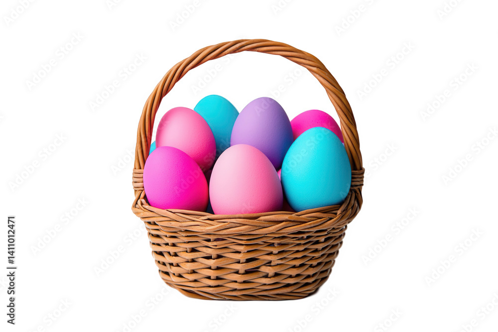 Brightly colored eggs in a woven basket ready for spring festivities surrounded by pastel colors and textures, perfect for celebrations during Easter or springtime gatherings Brightly colored eggs in a woven basket ready for spring festivities surrounded by pastel colors and textures, perfect for celebrations during Easter or springtime gatherings