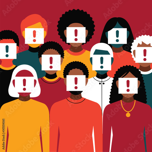 Raising Awareness – Diverse Group with Blocked Faces Representing Censorship and Silence
