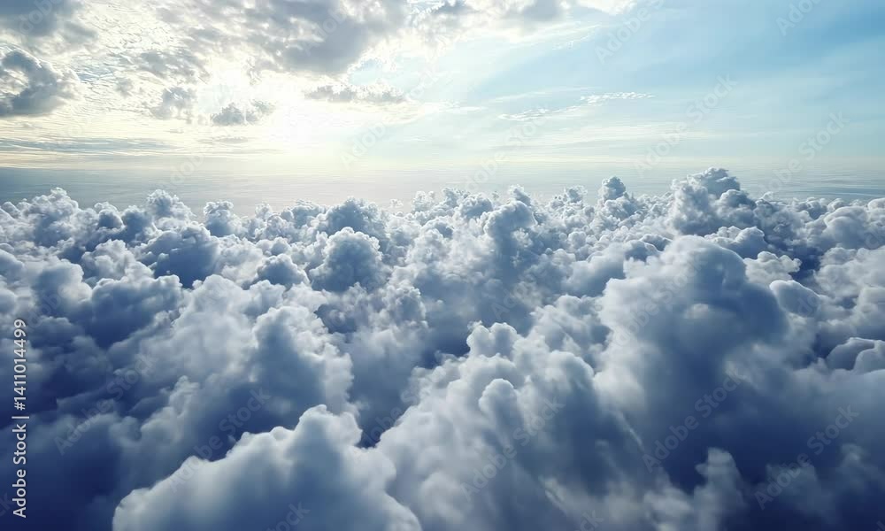 Flying Above White Puffy Clouds on a Sunny Day Aerial View Flying Above White Puffy Clouds on a Sunny Day Aerial View