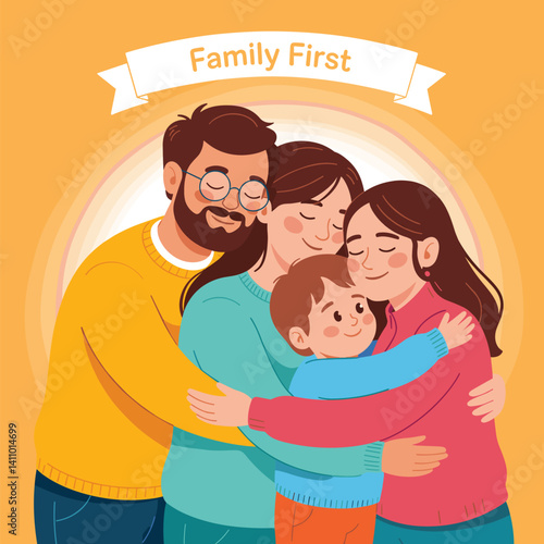 Motherhood and Love – Caring Mother Holding Two Children with Tenderness
