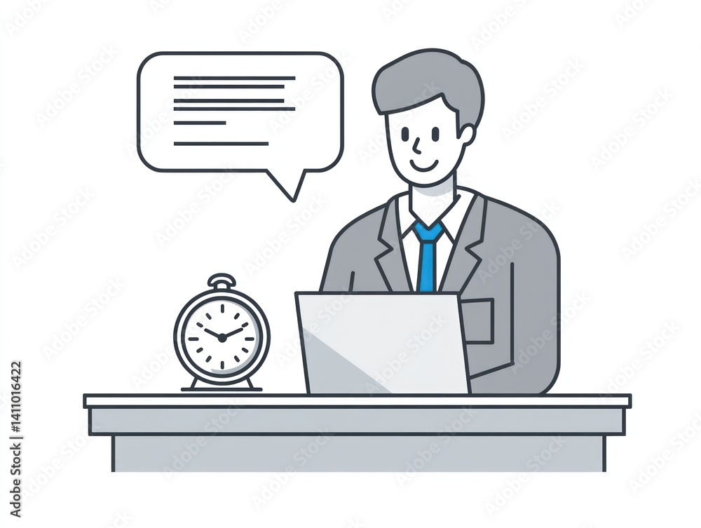 Businessman working at desk, discussing work, time management Businessman working at desk, discussing work, time management