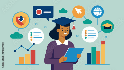 A teacher uses data from classroom observations student assessments and attendance records to identify potential dropouts and provide targeted support leading to increased. Vector illustration