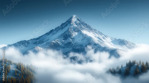 Wallpaper Mural Serene alpine panorama with majestic snow-capped peaks shrouded in mist Torontodigital.ca