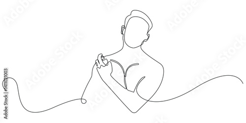 one continuous line drawing of man spraying perfume.symbol of men's perfume product.single line vector illustration