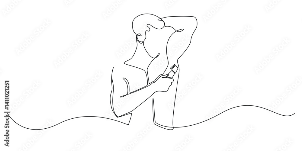 one continuous line drawing of man shaving armpit hair.symbol of male hygiene.single line vector illustration one continuous line drawing of man shaving armpit hair.symbol of male hygiene.single line vector illustration