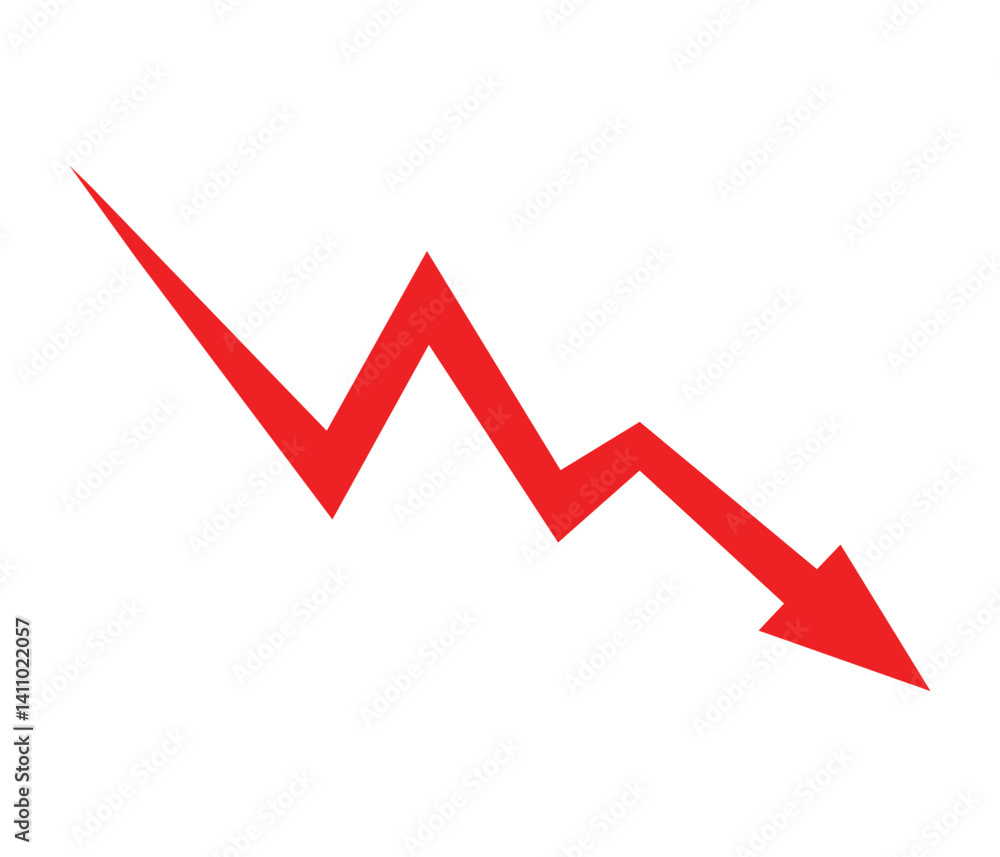 Red arrow icon with down arrow chart symbol isolated on white background Red arrow icon with down arrow chart symbol isolated on white background