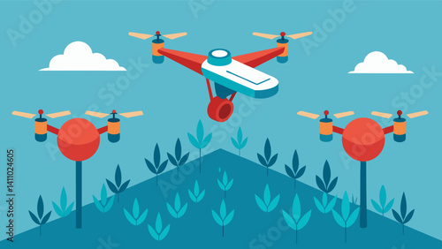 Drones equipped with infrared cameras to capture images of crops and identify areas of stress or disease.. Vector illustration