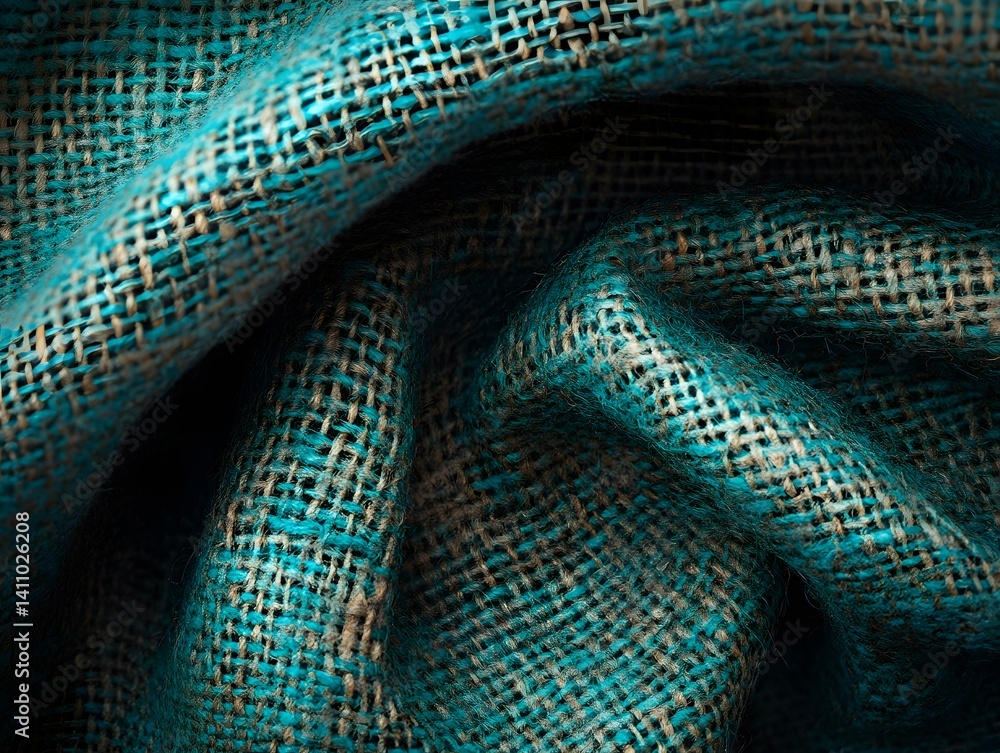 Fototapeta premium Teal Burlap Texture Background Close Up Fabric